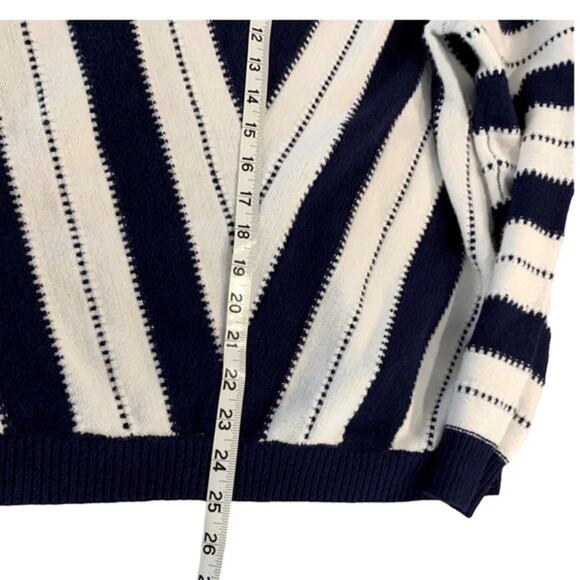 PrettyGarden Navy White Striped V-Neck Sweater Medium Women’s Pullover Knit Top - Picture 10 of 10